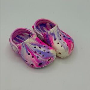 Toddler Purple and Pink Tie-Dye Glow in Dark Crocs